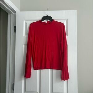 Topshop Red Long Sleeve Ruffle Top